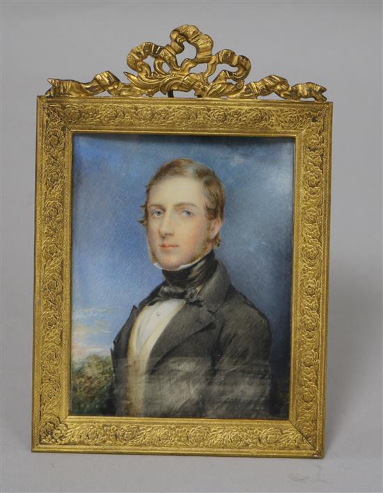 A 19th century rectangular miniature portrait of a young gentleman, 11.75 x 9cm